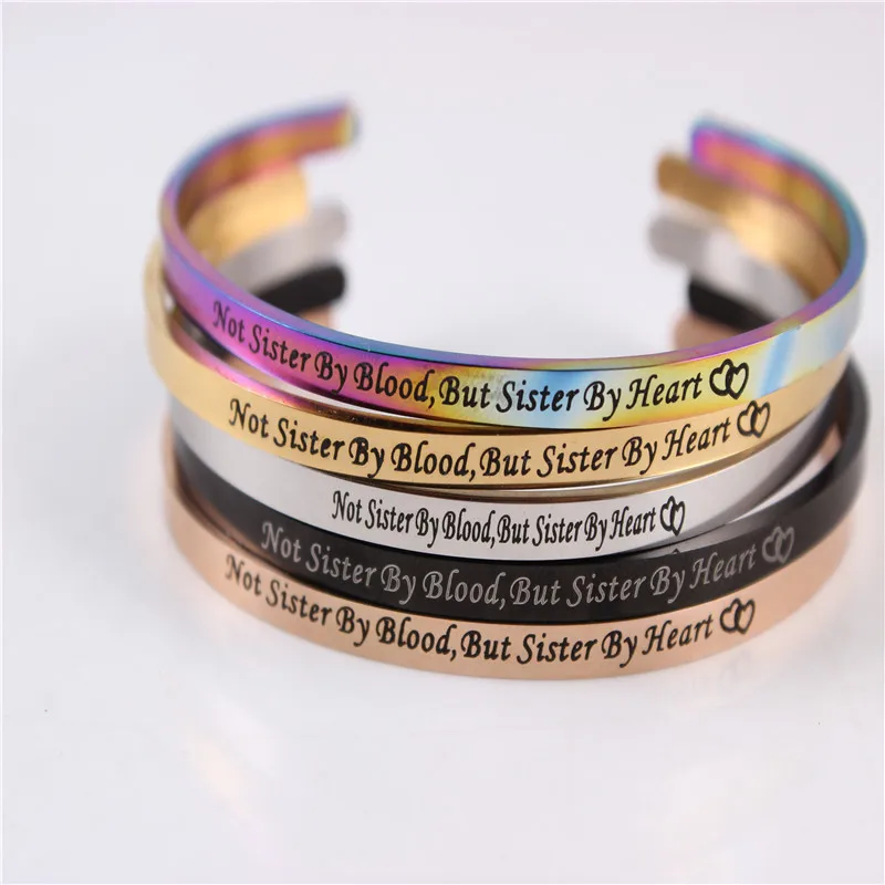 

6pcs Carving Inspirational Cuff Quote Mantra Bangle Bracelet For Women Customized Stainless Steel Cuff Bangle