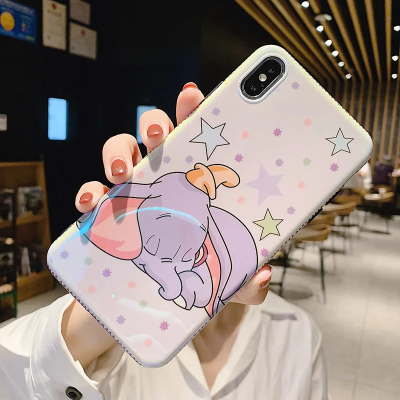 Мультфильм слон Дамбо цирк чехол для телефона для iPhone X Xs Mas Xr 10 76s 8Plus11pro синий светильник Mirro IMD мягкий ТПУ задняя крышка Fundas