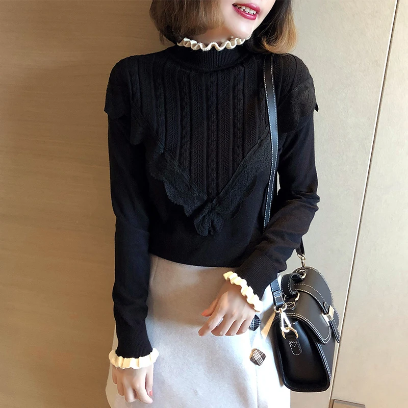 Женский свитер 2020 черный пуловер с высоким воротом корейские осенне-зимние топы