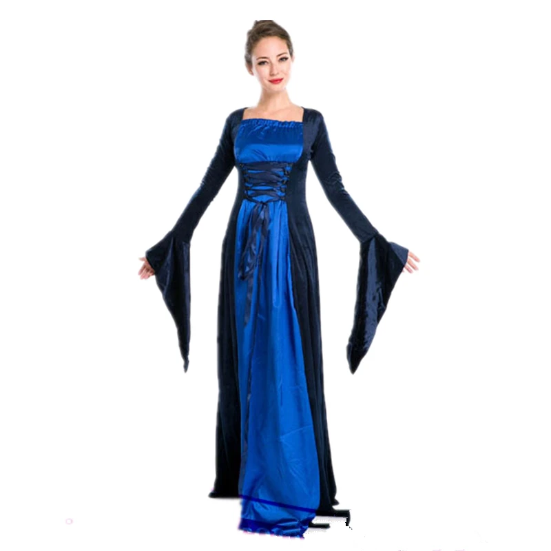 

Women blue long sleeve empress ball dress Fantasy Halloween Costume