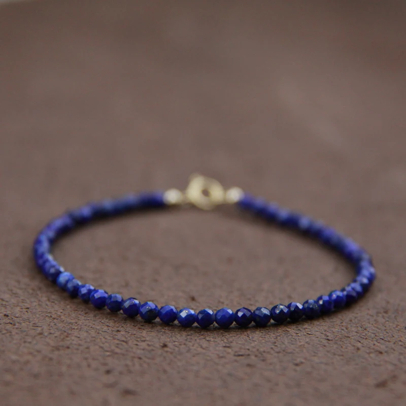 

Lii Ji Lapis lazuli Bracelet 3mm Bracelet 14K Gold Filled No Fade Good for Relationships Gift for Men Women