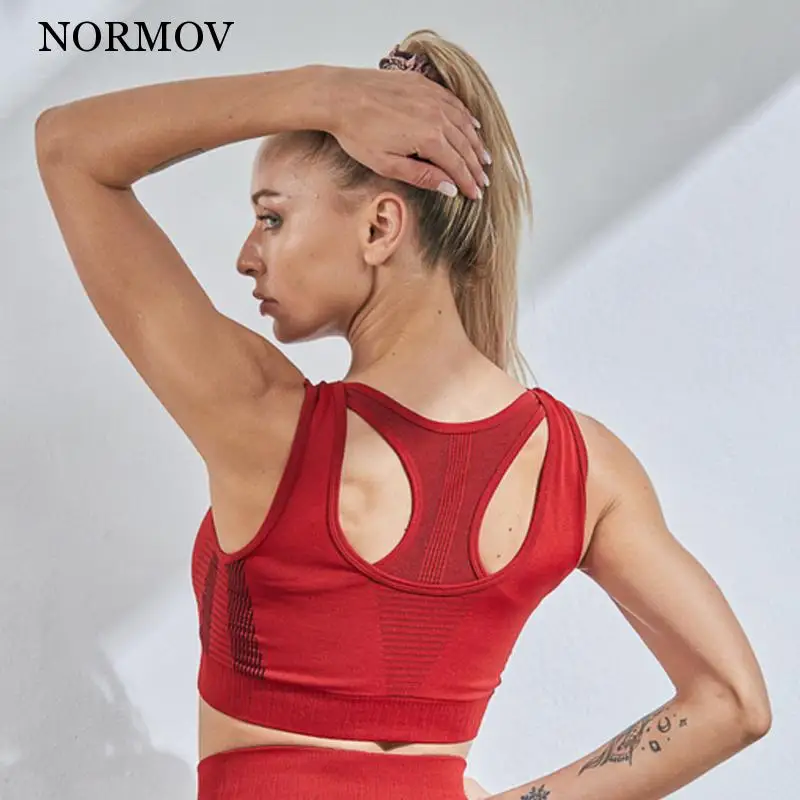 

NORMOV Push Up Sports Bra Breathable Wirefree Padded Top Sexy Seamless Sport Bra Yoga Workout High Impact Running Underwear
