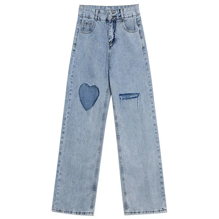 

Hole salt jeans women's 2021 summer new Korean high waisted daddy pants loose and thin straight pants