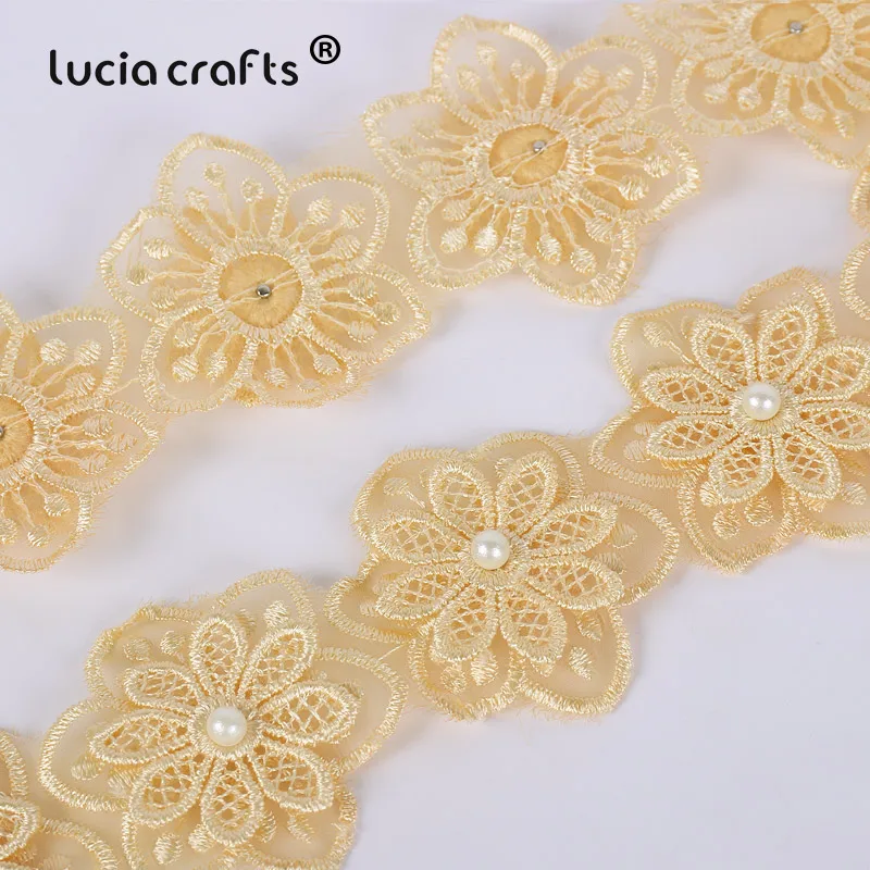 Lucia crafts, 1 год/партия, много вариантов, двойная вышивка, цветок с жемчугом, кружевные ленты, пошив одежды «сделай сам», аксессуары N0501 - Цвет: yellow