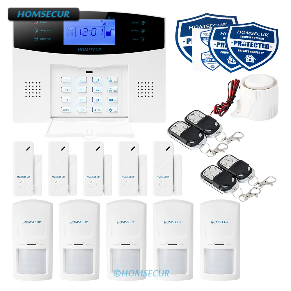 

HOMSECUR беспроводный и проводной 2G домашняя система охранной сигнализации + PIR + 5 * датчик двери