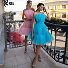 LORIE розовыесиние трапециевидные тюлевые короткие платья для выпускного вечера 2021 с зубчатым вырезом новый дизайн длиной до колена вечернее платье с поясом