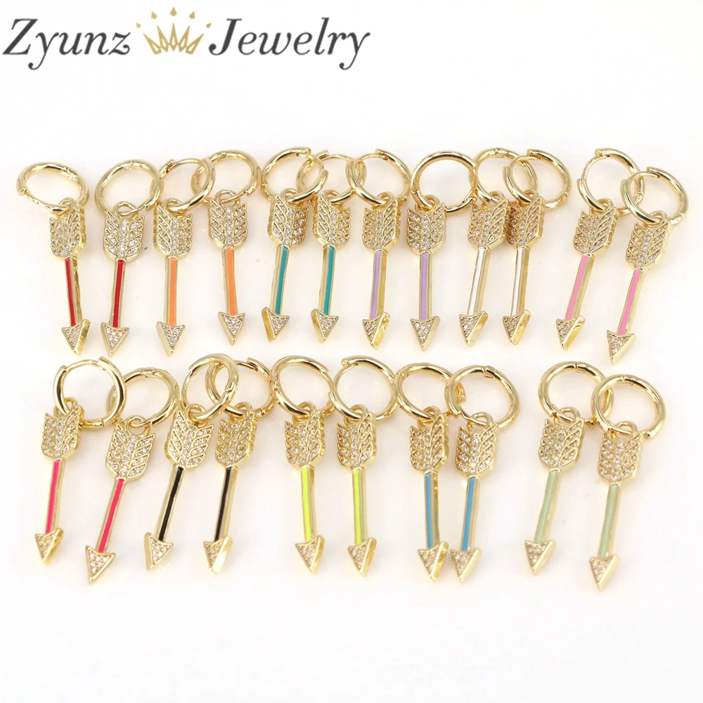 

5 Pairs, Crystal Zircon Enamel Hoop Earrings Arrow Shape Gold Plated Hoop Earrings Gold Hoops