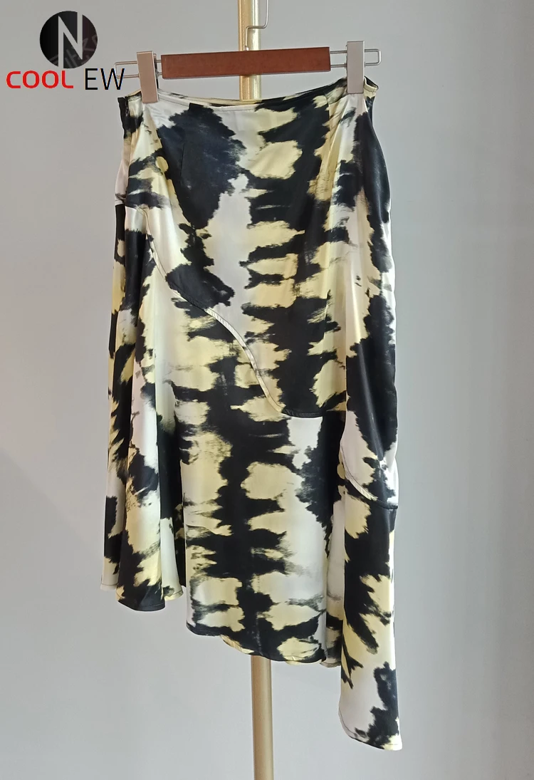 

Elfbop Ladies Stylish Curved Tailoring Irregular Hem Stretch Silk Midi Skirt