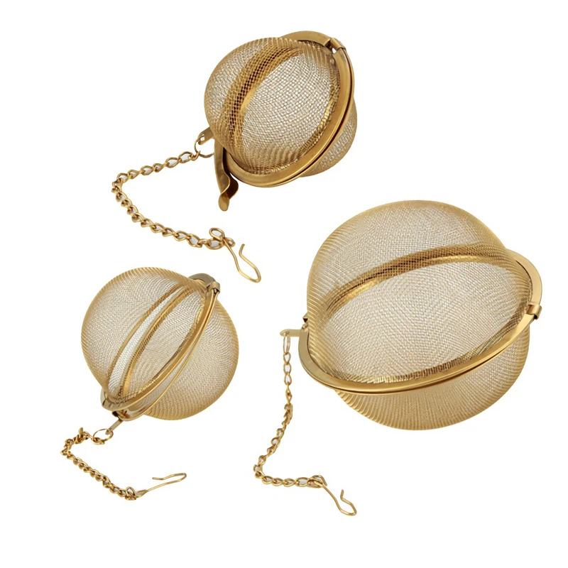 

Gold Stainless Steel Mesh Tea Ball,Teapot Infuser Sphere Locking Spice Steel Strainer Colander Tea Filter Kitchen Accessories