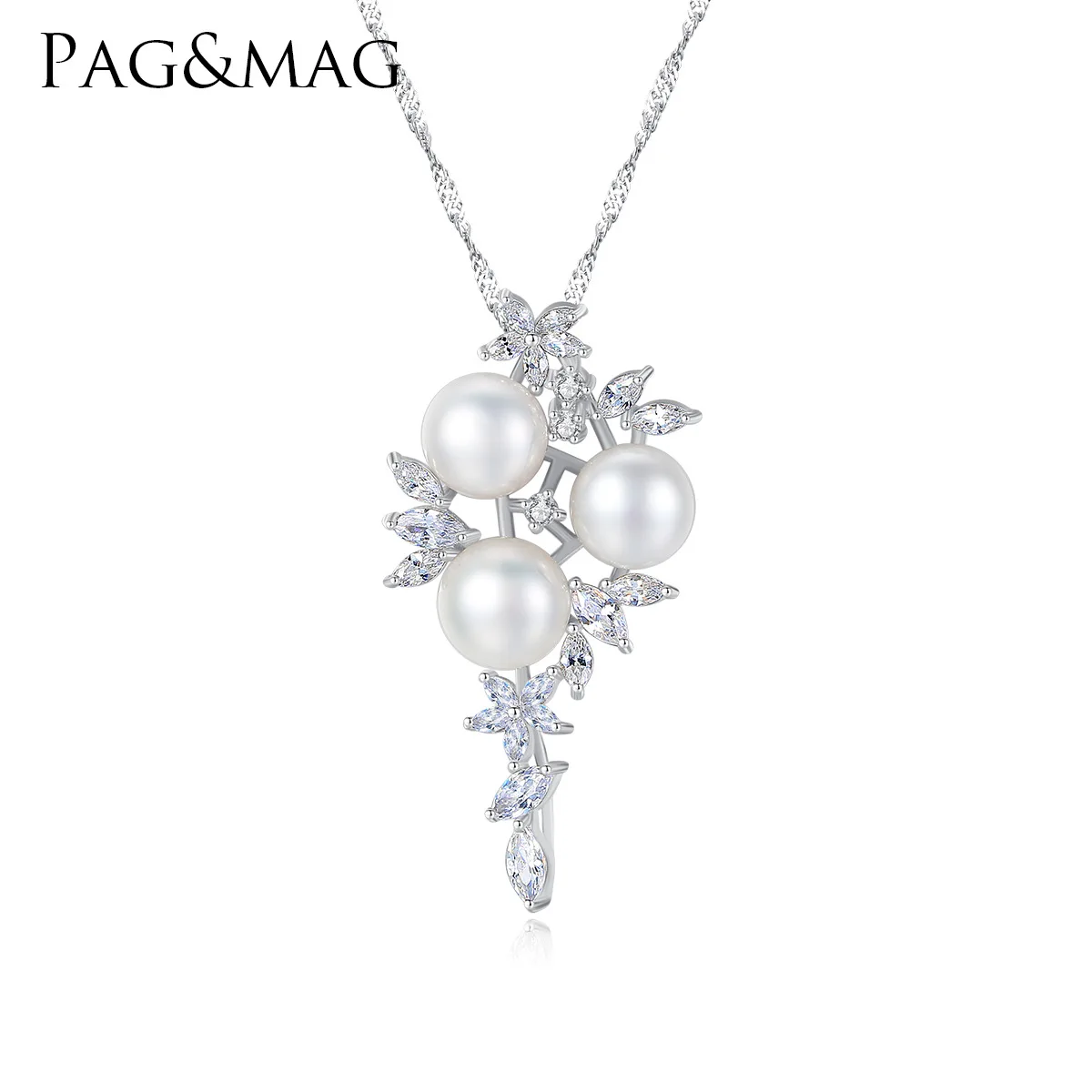 

PAG & MAG S925 Sterling Silver Necklace Pendant natural fresh water pearl boutique jewelry collarbone Necklace