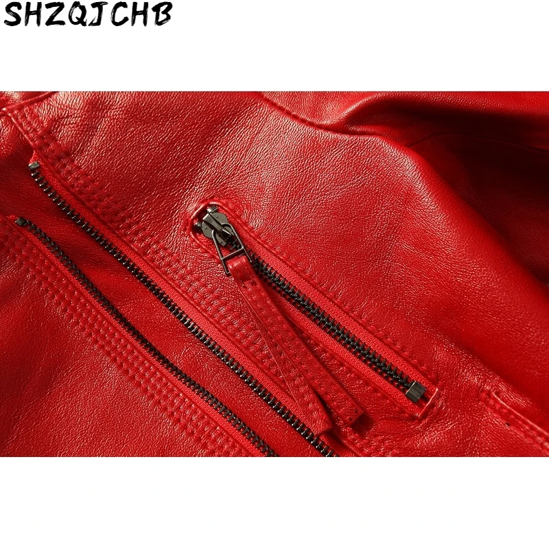 

JCHB 2021 Women Geniune Leather Jacket Sheepskin Leather Short Slim Motocycle Jackets Spring Autumn Jaqueta De Couro 1229 MF151