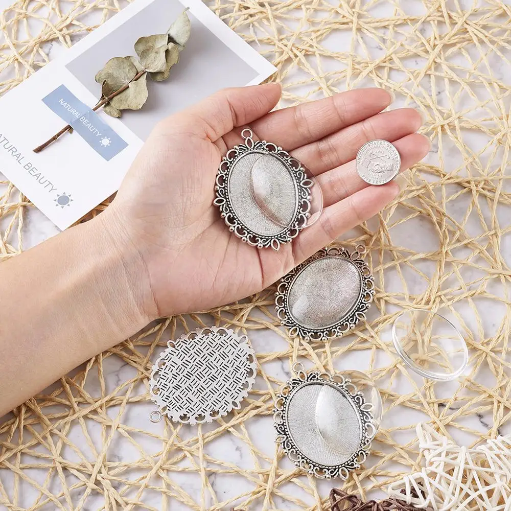 40x30 мм овальное прозрачное стекло кабошон покрытие античный серебряный цвет