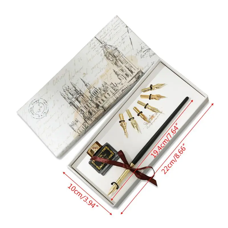 

Vintage English Calligraphy Dip Pen Fountain with Ink Nibs Set Office Stationery
