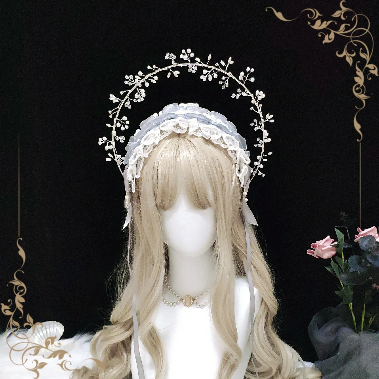 

Lolita Sweet Wild KC Headband Halo Hair Accessories Soft Sister Girls Student White Lace Hair Hoop Handmade Headdress