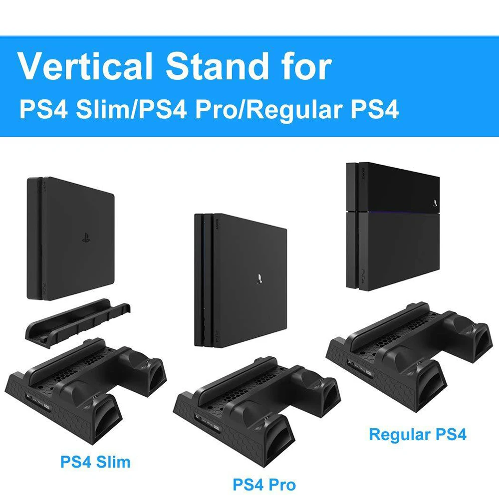 

PS4/PS4 Slim/PS4 Pro Dual Controller Charger Console Vertical Cooling Stand Charging Station LED Fan For SONY Playstation 4