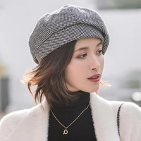 fashion elegant plaid beret for women winter hats female cotton wool hats vintage cap girl autumn brand new womens painter hat