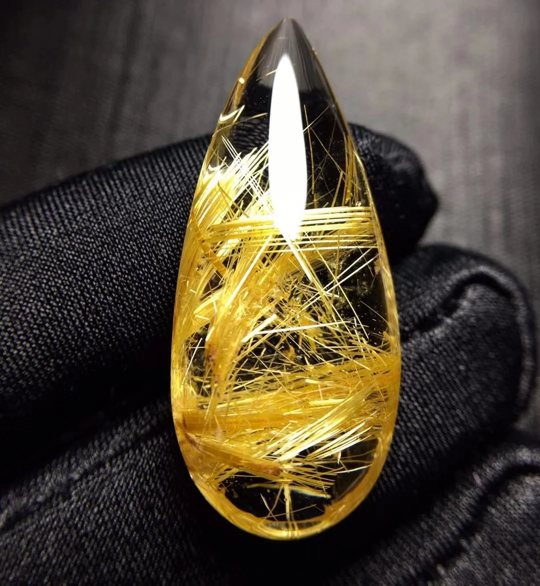 

Genuine Natural Gold Rutilated Quartz Wealthy Pendant 34.7*15.6*9mm Water Drop Crystal Necklace Jewelry AAAAAA