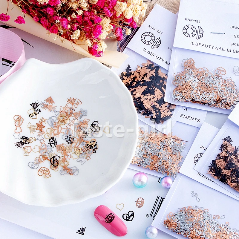 400PCS Black Gold Silver metal nail art decoration slice sequnismanicure nails decals foil | Красота и здоровье