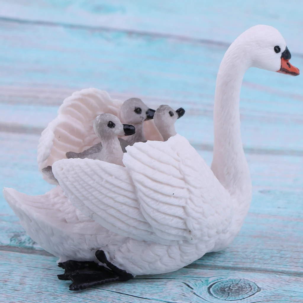 

3 inch Small Mother Swan and Baby Swan Statue Fairy Garden Decor