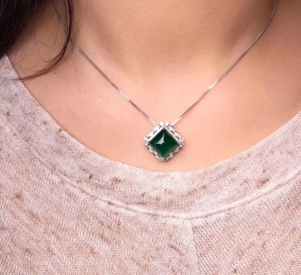 AGL Fine Jewelry сертификат Настоящее 18 к белое золото AU750 натуральный зеленый изумруд 5.4ct подвески из драгоценных камней для милое Женское Ожерелье