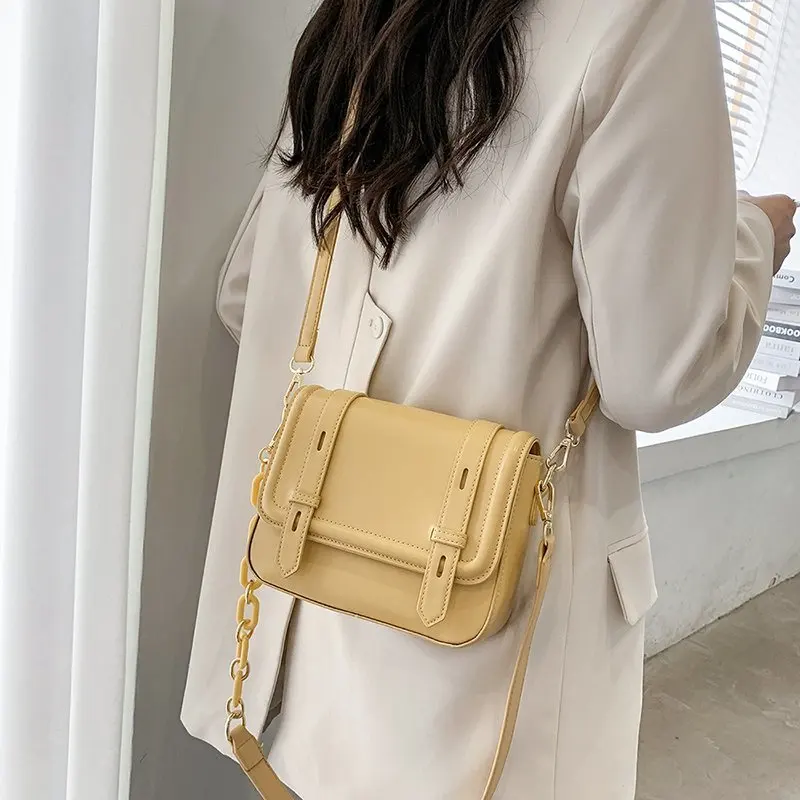 

Solid Color Thick Chain Small PU Leather Crossbody Bags For Women 2021 Summer Shoulder Cross Body Bag Ladies Handbags