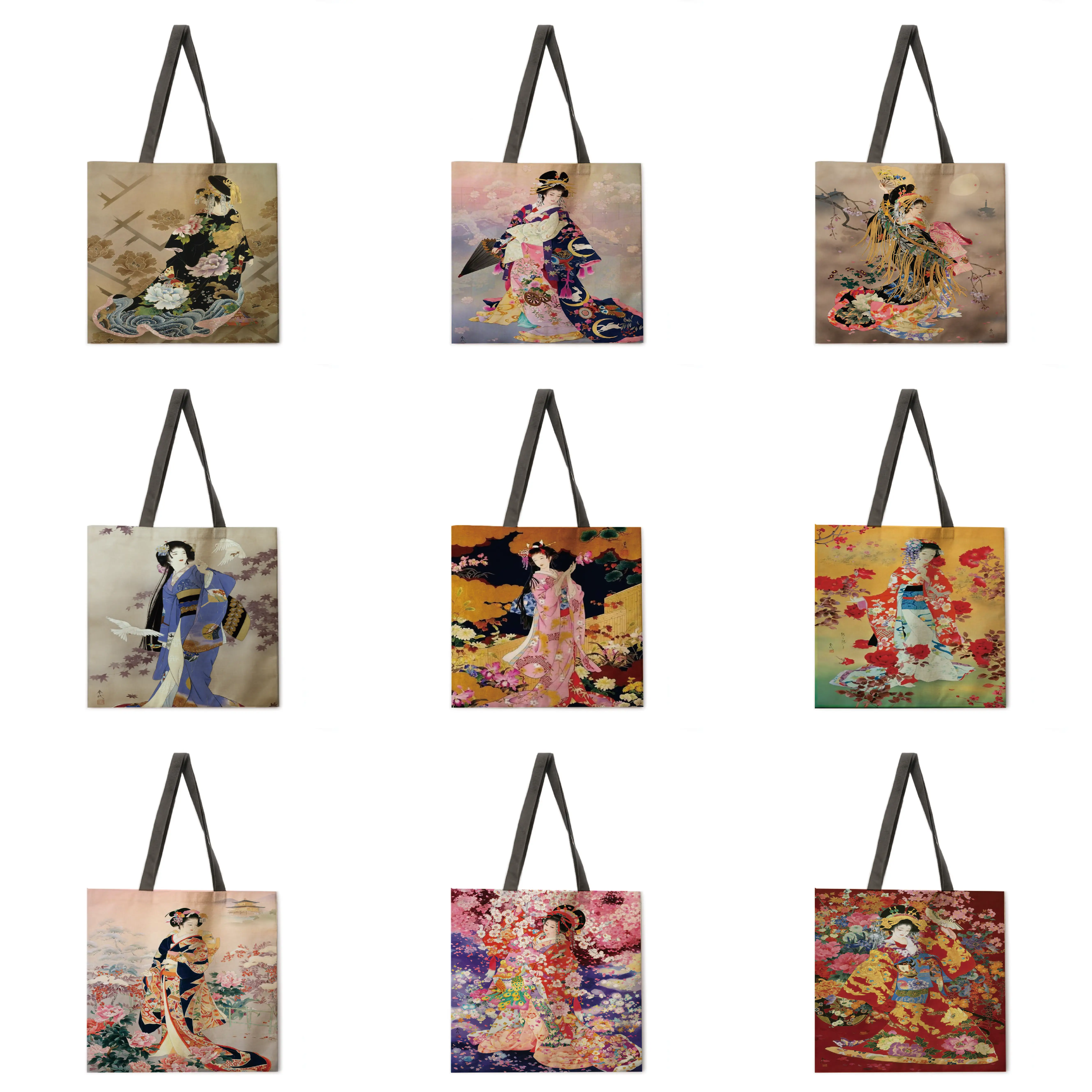 Женская сумка кимоно складная льняная многоразовая сумочка в стиле ретро