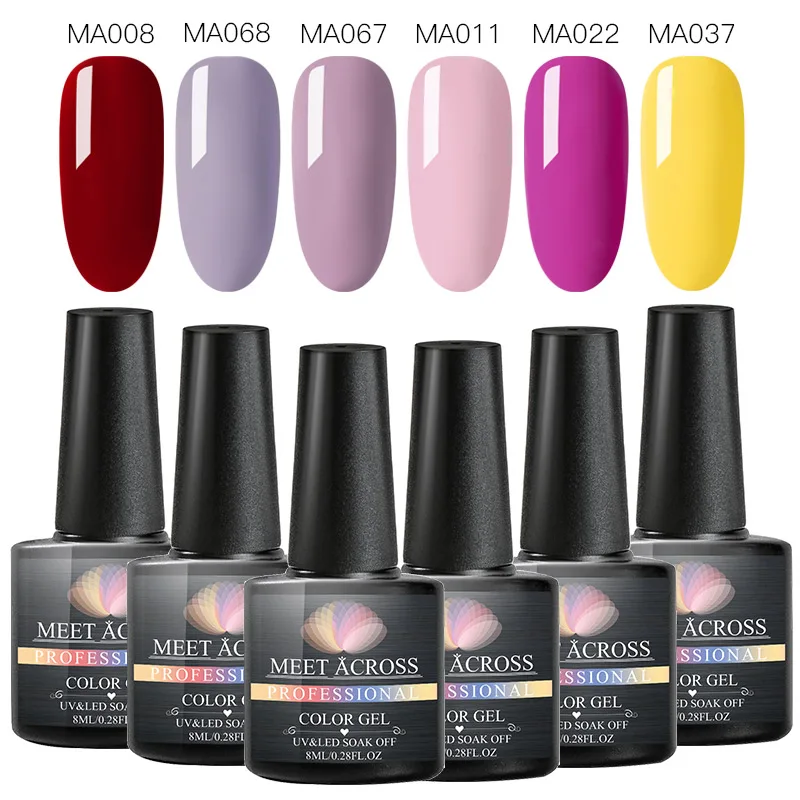 Набор гель лаков MEET ACROSS с чистым блеском набор УФ для ногтей полуперманентный Топ