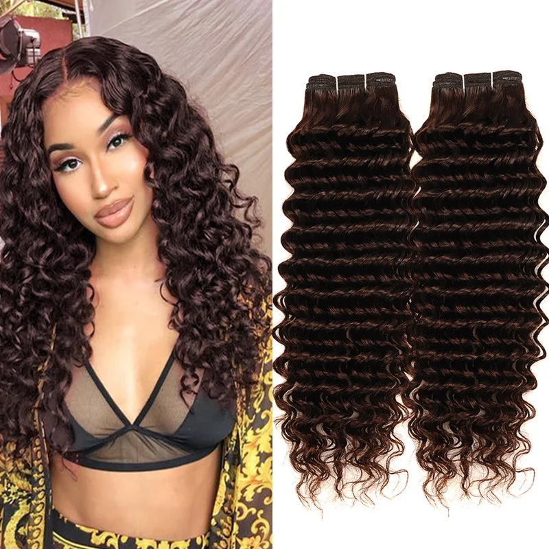 Pinshair, глубокая волна, перуанские волосы, 4 пряди, темно-коричневый,#4 цвета, 100 человеческие вплетаемые волосы для наращивания, густые пряди, не реми волосы