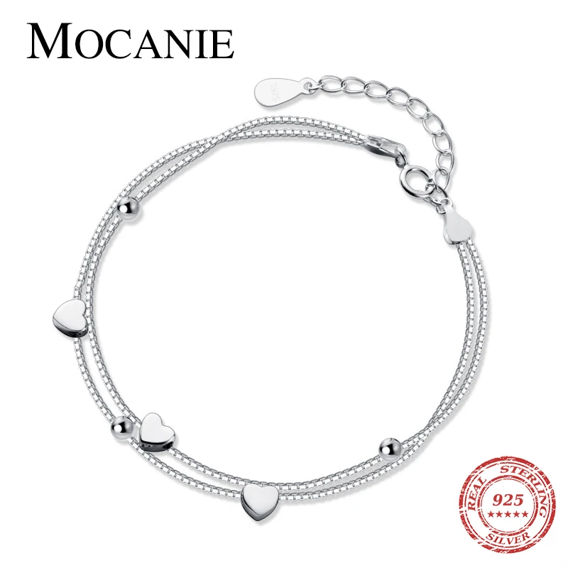 

Mocanie Romantic 925 Sterling Silver Hearts Light Beads Double Layer Box Chain Bracelet for Women Fine Jewelry Girlfriend Gift