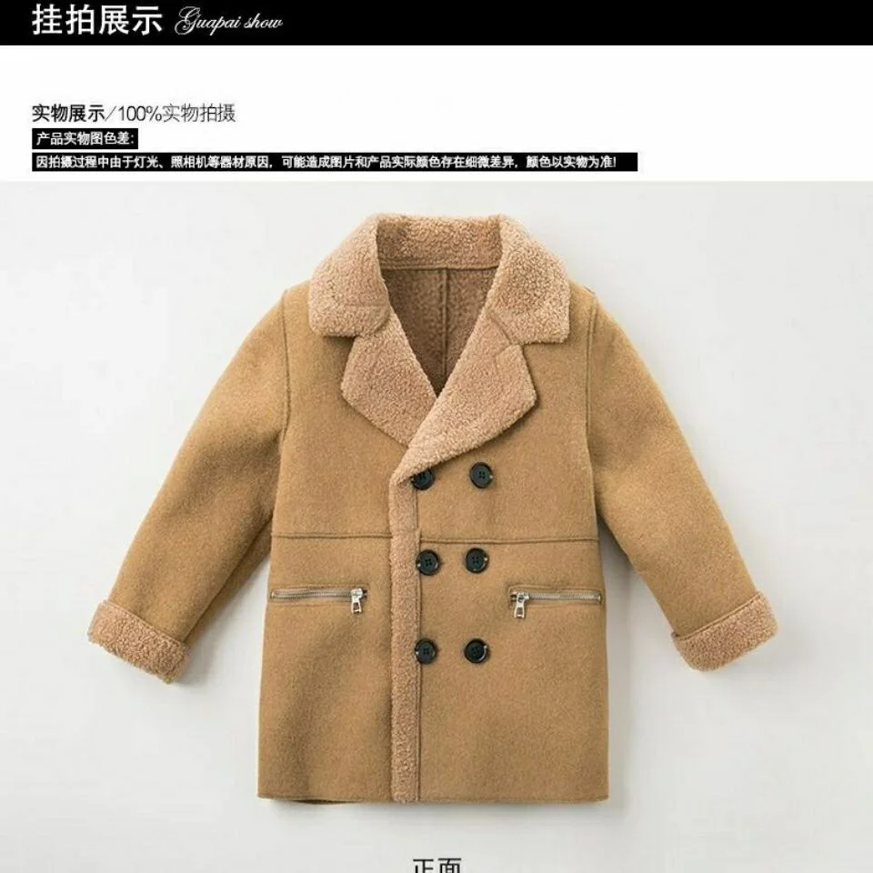 

2020 Winter Children Boys Fashion Woolen Coat Kids Boys Plus Velvet Thicken Warm Outwear Teenage Long Wool Jacket Overcoat