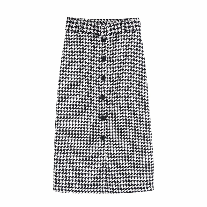 Женская твидовая юбка миди с поясом винтажная клетчатая офисная высокой талией