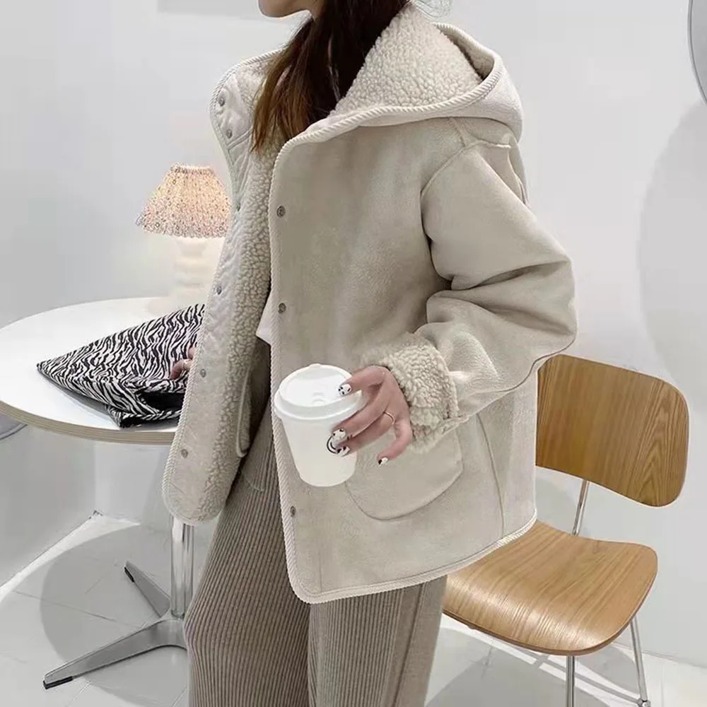 

Fashion Jacket Women Mid-length Casual Minimalism Hooded Collar Loose Zipper Long Sleeve Solid Autumn Winter Jacket For Women