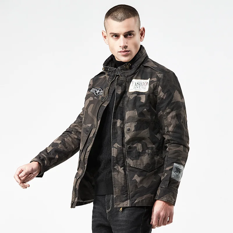 

Man Windproof High Street Stand Jackets Outwear Overcoat Spring Autumn Camouflage Jacket Men Military Army Zipper Jackets Coats