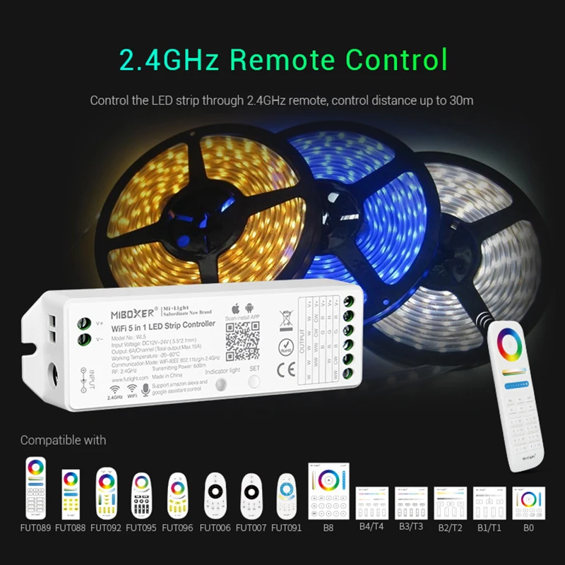 Светодиодный контроллер Milight WL5 12 ~ 24 В постоянного тока 6 А/канал Wi Fi IEEE 802.11b/G/n 2 4