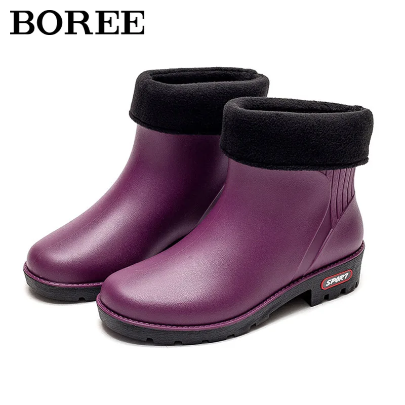 

Women Ankle Boots Warm PVC Waterproof Rain Boots Removable Slip-On Shoes Women Winter Shoes Flats Casual Comfortable Short Boots