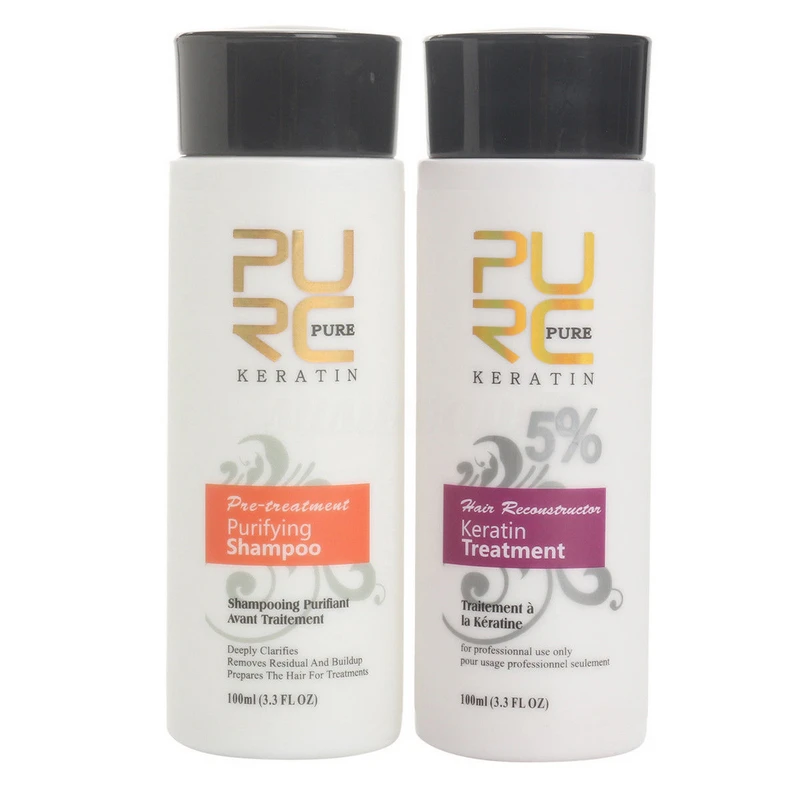 

2 Bottles Pure Brazilian Keratin Hair Repair Straightening 100ml Treatment+Shampoo Kit For All Hair Types