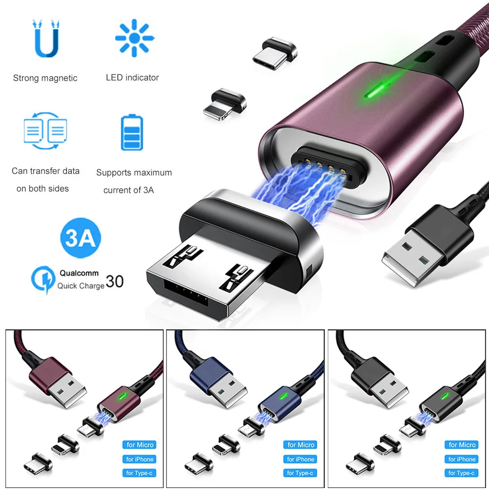 USB кабель для зарядки 3 в 1 Магнитный передачи данных Iphone Android Type C зарядка и
