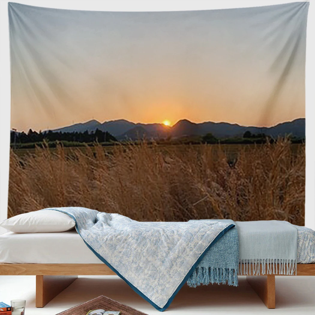 

Natural Landscape Tapestry Wheat Field Mountain Sunrise Pine Tree Modern Art Wall Hanging Boho Home Decor Picnic Mat Carpet Gift