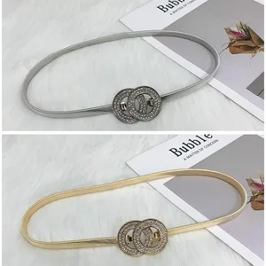 Новая инкрустированная кристаллами двойная кольцевая пряжка металлическая эластичная цепь пояс металлическая пружинная цепь женский пояс золотой серебряный цвет платье Cintos