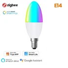 Tuya Zigbee 3,0 Smart E14 LED лампы в форме свечи светильник лампа RGB + W + с регулируемой яркостью лампы работать с приложение Smart Life SmartThings Echo Alexa google Home
