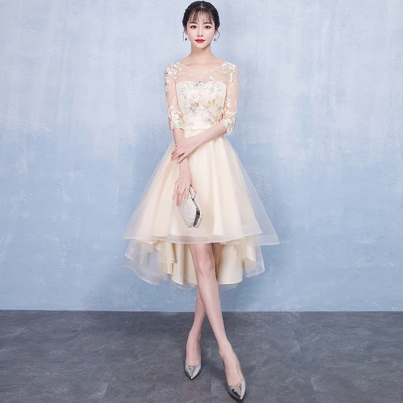 Женское вечернее платье цвета шампанского с круглым вырезом | Женская одежда