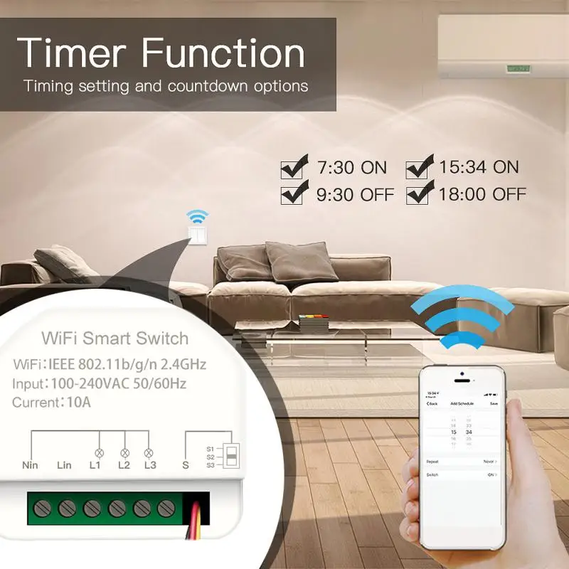 

Умный переключатель CoRui Tuya Alexa Wifi, 3-х клавишный мини-таймер, устройство включения/выключения, модули автоматизации дома Google Home