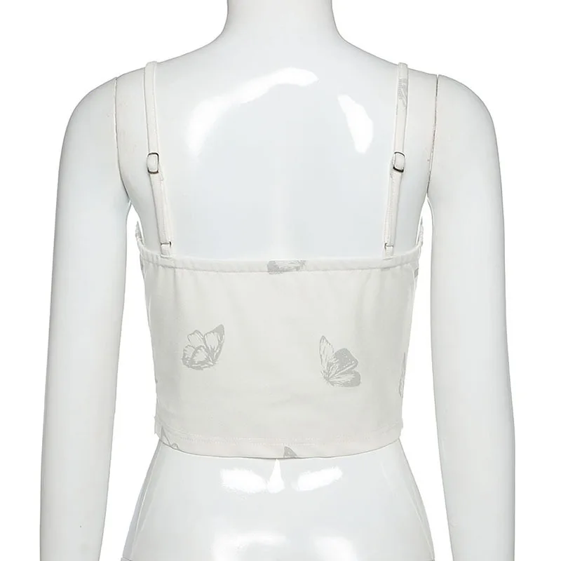 Женский светоотражающий топ на бретельках с принтом бабочек | Женская одежда