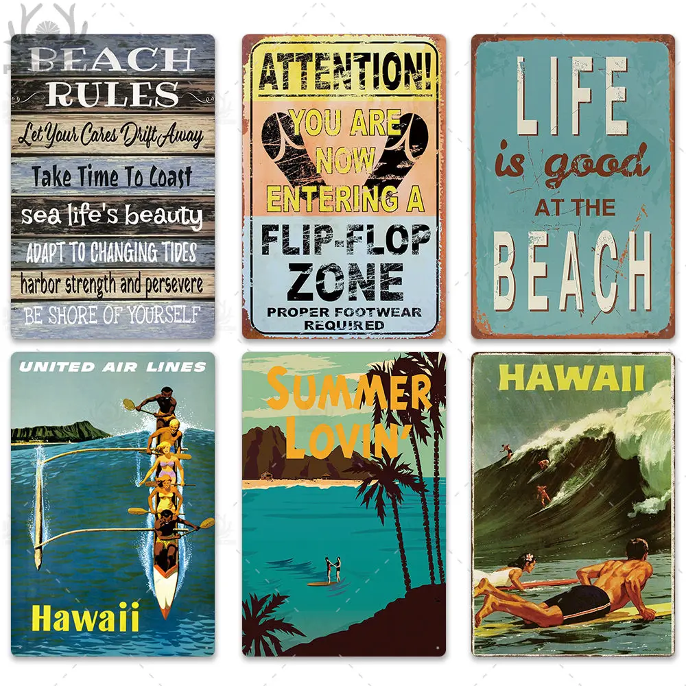 beach retro tin sign plaque metal vintage summer wall sign beach decor for beach bar beach house seaside decorative metal sign free global shipping