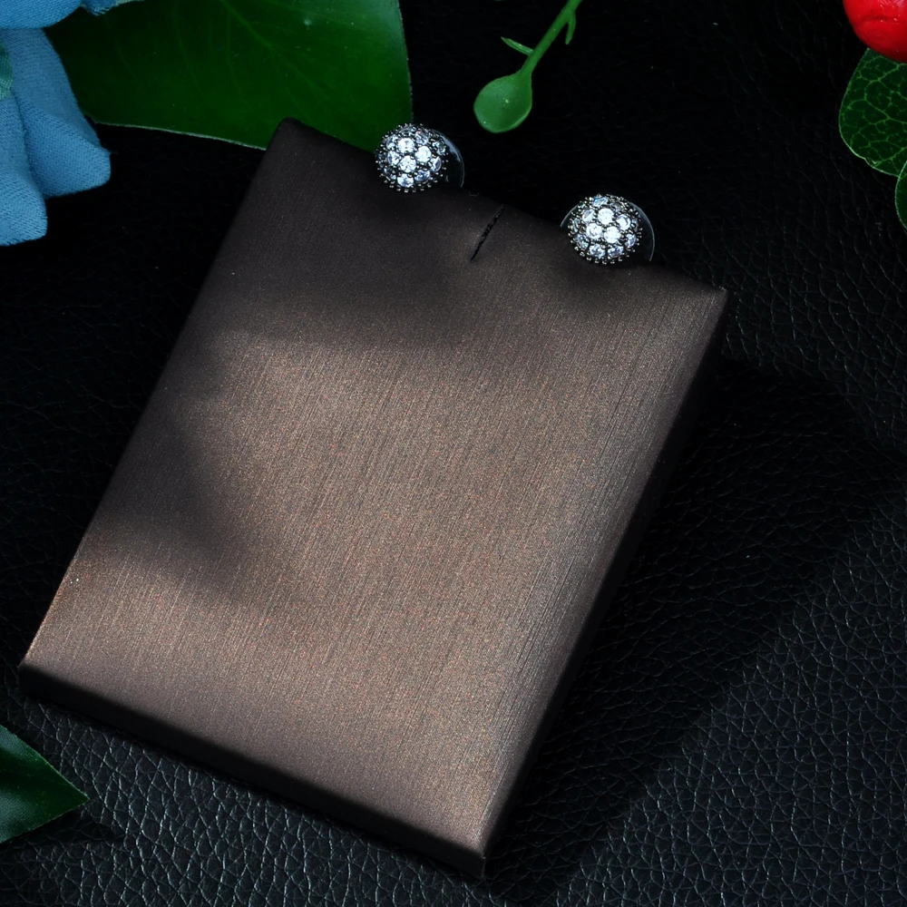 Роскошные женские белые круглые серьги гвоздики HIBRIDE с фианитом модные