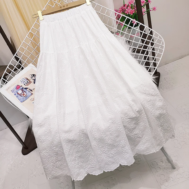 

Юбка женская плиссированная с цветочной вышивкой, белая кружевная трапециевидная юбка средней длины с завышенной талией, в стиле ретро, лет...