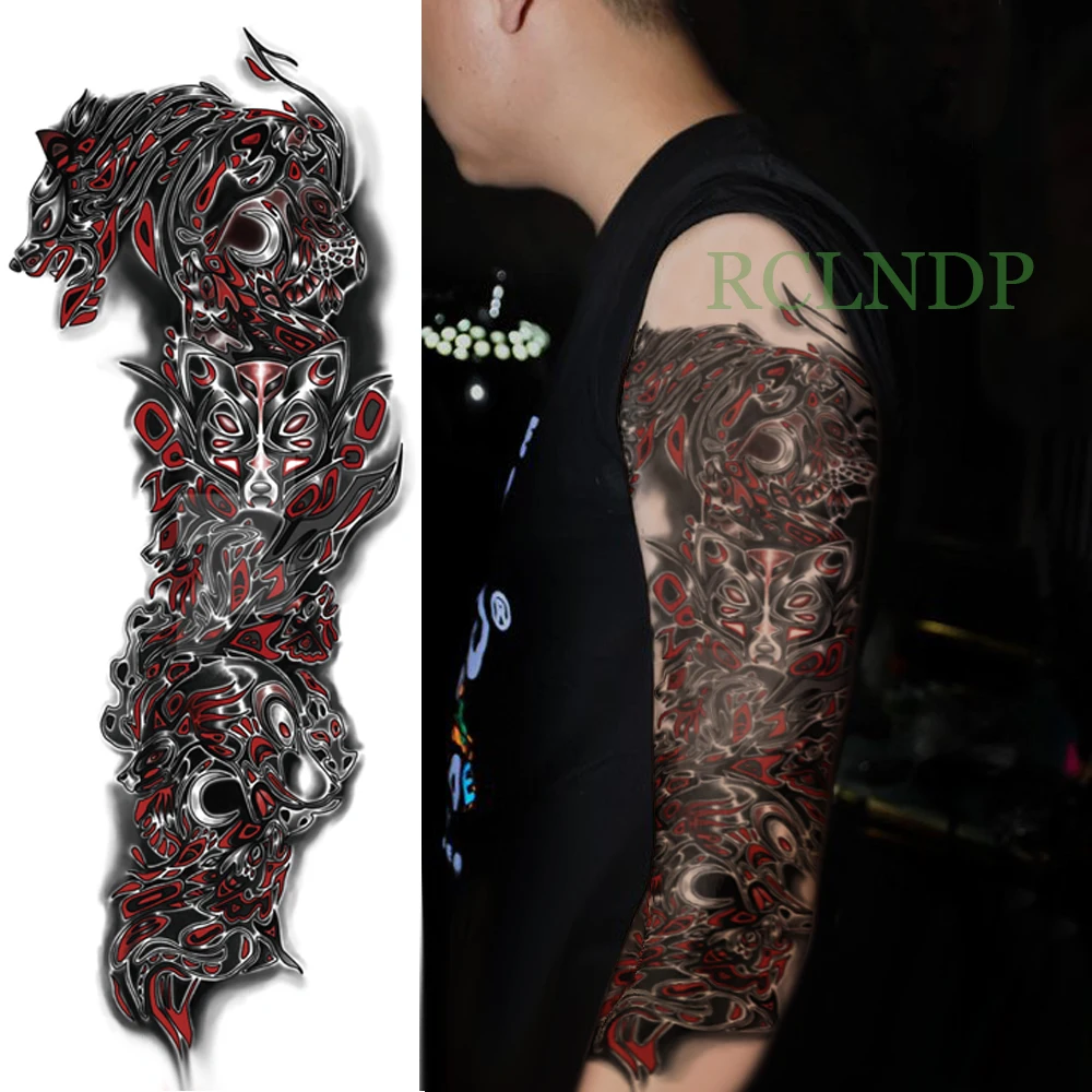 

Waterproof Temporary Tattoo Sticker Totem Clock Sword Full Arm Fake Tatto Big Flash Tatoo Large Size Tatouage for Men Women