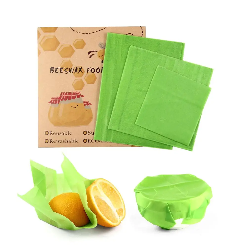 3pcs green Wrap Многоразовые пчелиный воск обертывания пищевого качества пчелиный воск свежие тканевые крышки мешок для хранения фруктов экологически чистые пищевые свежие сохраняют моющиеся чехлы - Цвет: 3pcs green Wrap