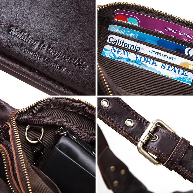 

Top Layer Cowhide Men's Waist Bag High Quality Travel Bag Retro Classic Male Chest Bag Shoulder Bag Leather Sports Running Bag