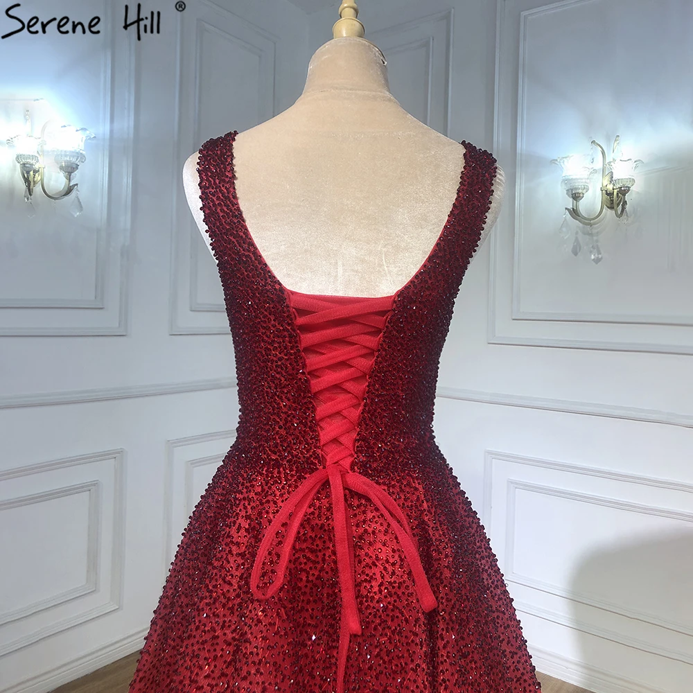 Вечерние платья Serene Hill Red Full Crystals Gowns A-Line Luxury Sleeveless Sexy для вечеринки женщин CLA70232A.